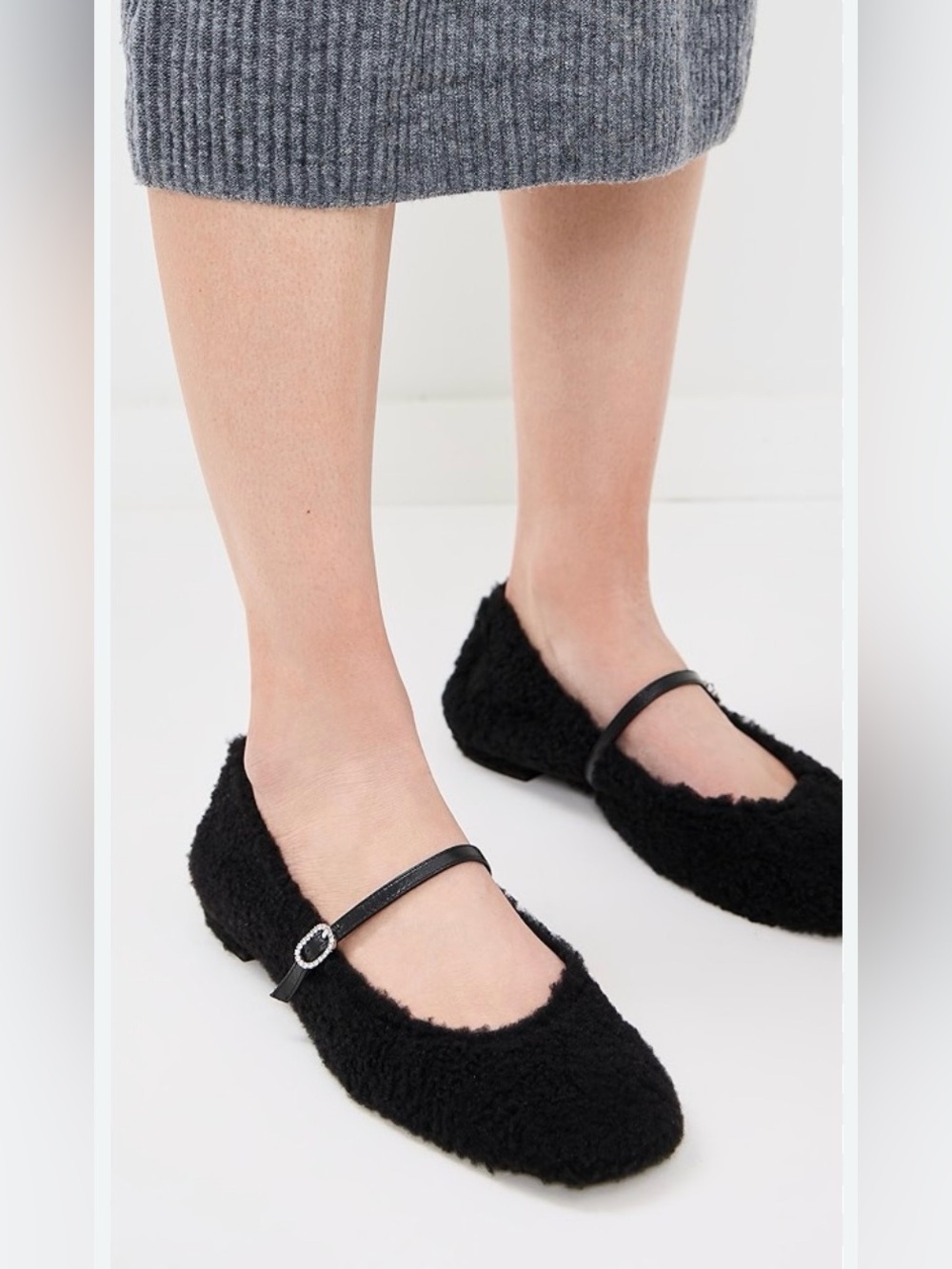 Stuart Weitzman Shearling Mary Jane Ballet Flats Brown Cozy Luxury Sz 10